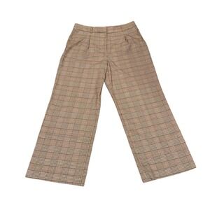 LOFT The Peyton Trouser Brown Glen Plaid Wide Leg Pants Womens 12 High Rise Work